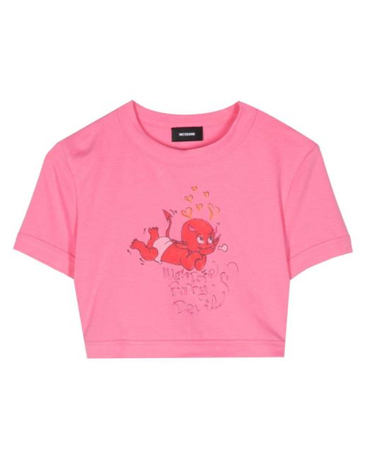 we11done T-shirt Met Print in het Pink