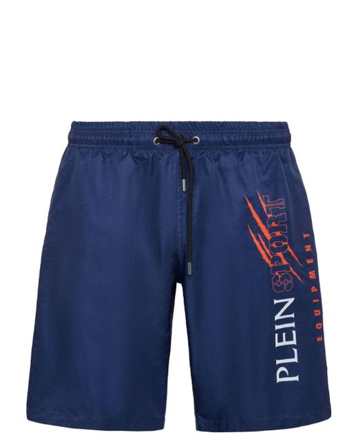 Philipp Plein Blue Logo-print Swim Shorts for men