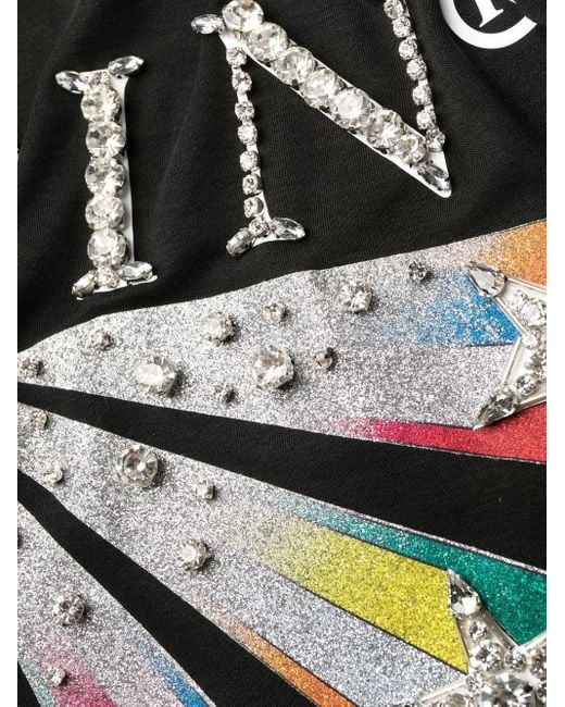Philipp Plein Black Embellished Logo-Print T-Shirt Dress