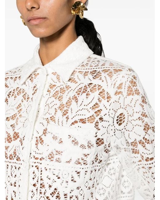 LaDoubleJ White Boy Lace-Embroidered Button-Down Shirt