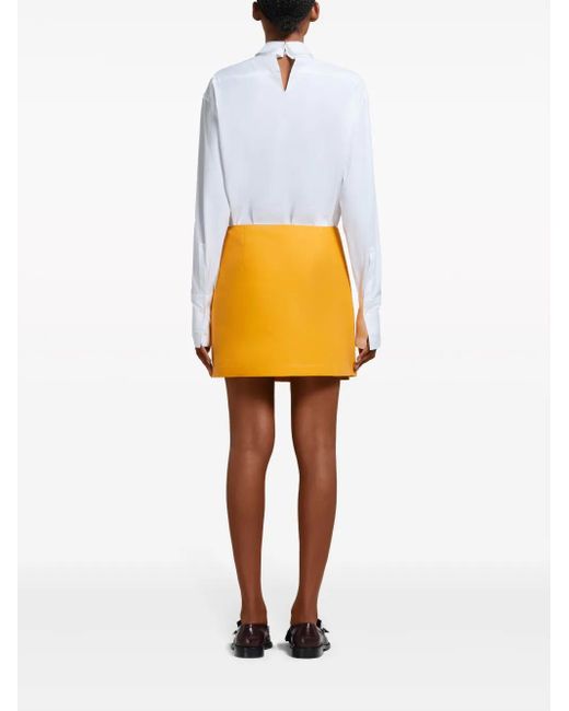 Marni Yellow Pleated Cotton Miniskirt