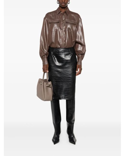 Brunello Cucinelli Brown Metallic-Effect Button-Down Shirt