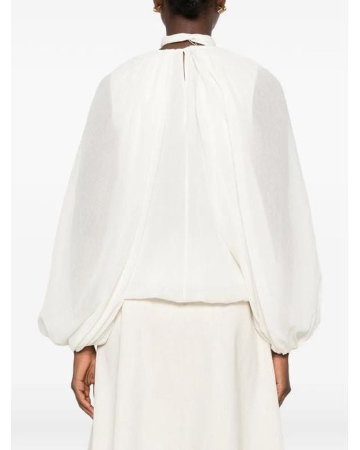 Dorothee Schumacher White Pussy-Bow Balloon-Sleeve Blouse