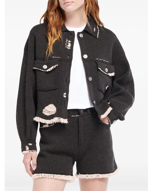 Barrie Black Fringed Denim Jacket