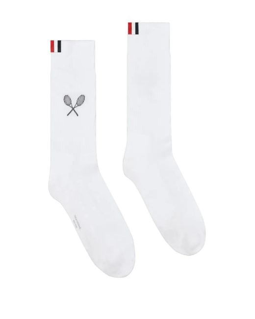 Thom Browne White Tennis-Racket Athletic Socks for men