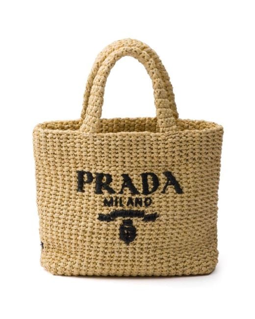 Prada Metallic Logo-embroidered Straw Tote Bag