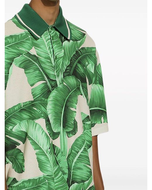 Dolce & Gabbana Green Banana-Tree Print Oversize Polo Shirt for men