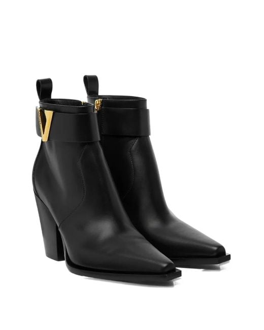 Versace Black Leather V-Buckle Boots