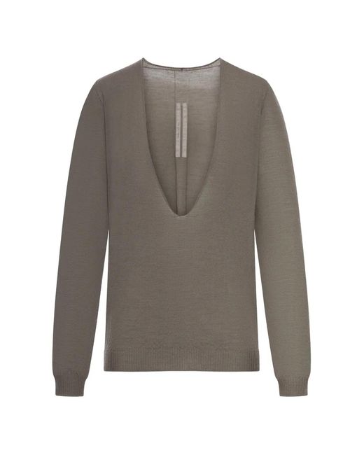 Rick Owens Gray Deep V Neck Sweater
