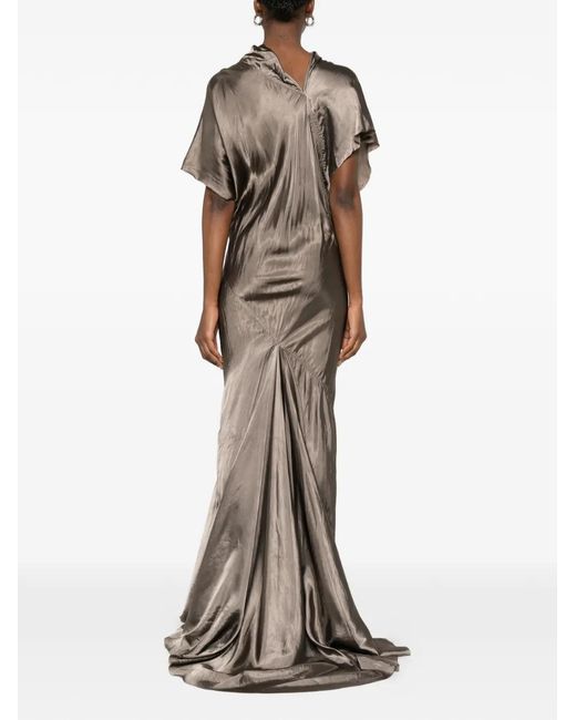 Rick Owens Natural Short-Sleeve Draped-Design Maxi Dress