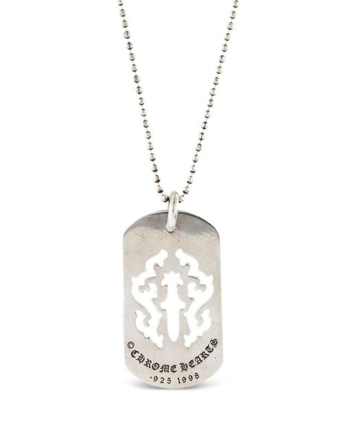 Chrome Hearts White Cut-Out Cross Dog-Tag Pendant Necklace for men