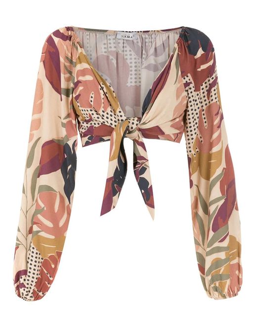 Amir Slama Multicolor Palm Leaf Print Cropped Blouse