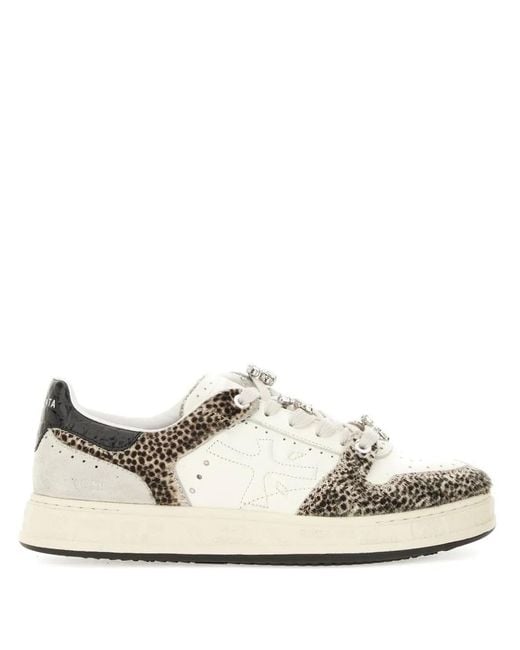 Premiata White Quinnd 7655 Animal-Print Embellished Sneakers