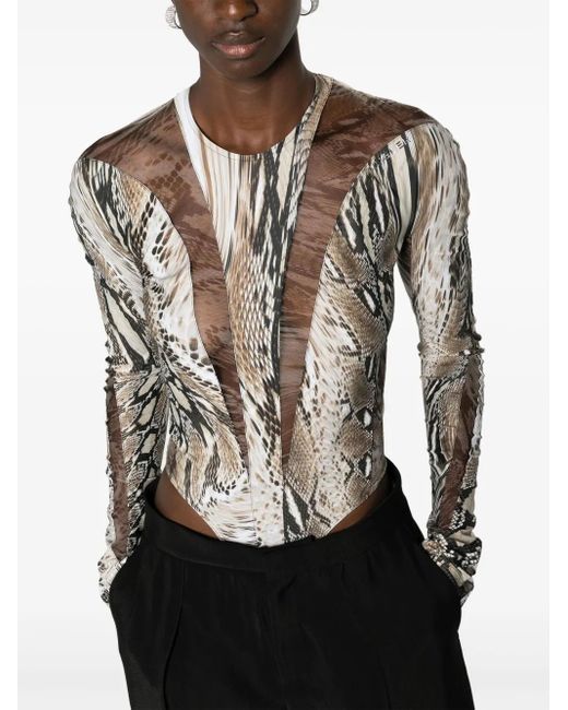 Mugler Black Illusion Sheer-Panelled Bodysuit