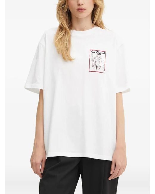 Karl Lagerfeld White Sketch-Print T-Shirt