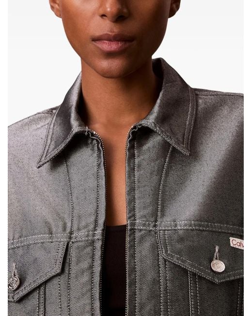 Calvin Klein Gray Metallic-Effect Cropped Jacket