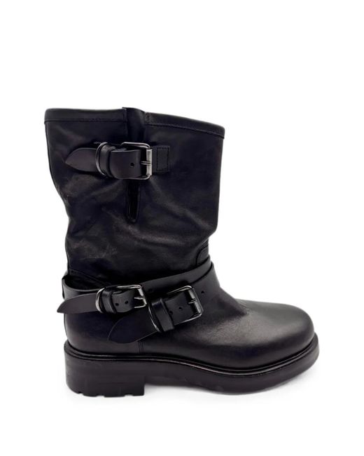 strategia shoes Blue Buckle-Detail Leather Boots
