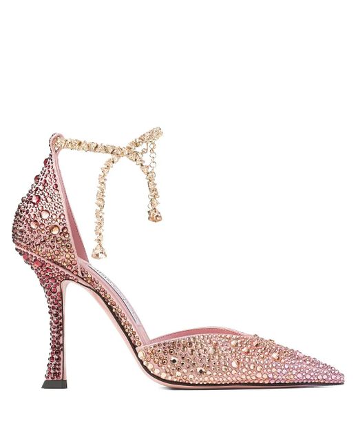 Jimmy Choo Pink Stevie 100 Satin Embellished Pumps