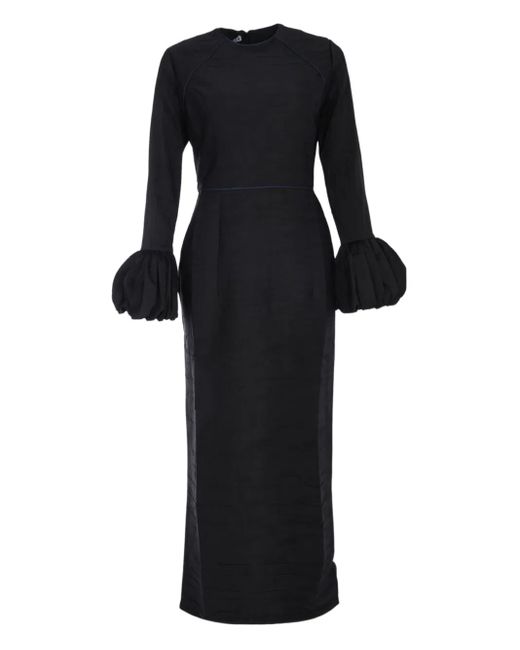 Baruni Black Talia Maxikleid mit gerüschten Bündchen