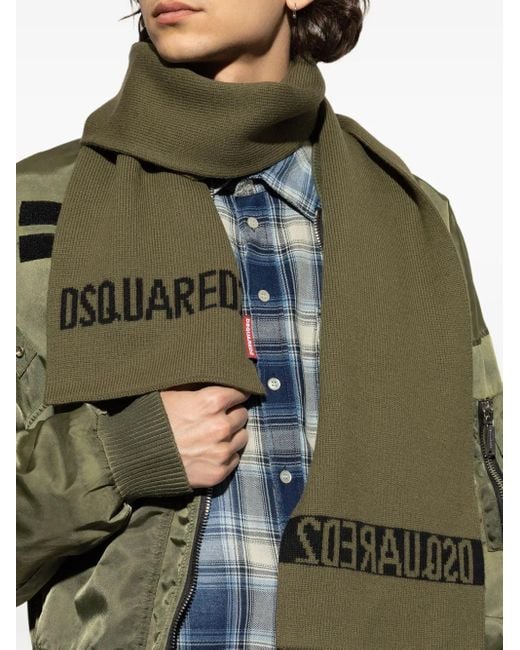 DSquared² Green Wool Scarf for men