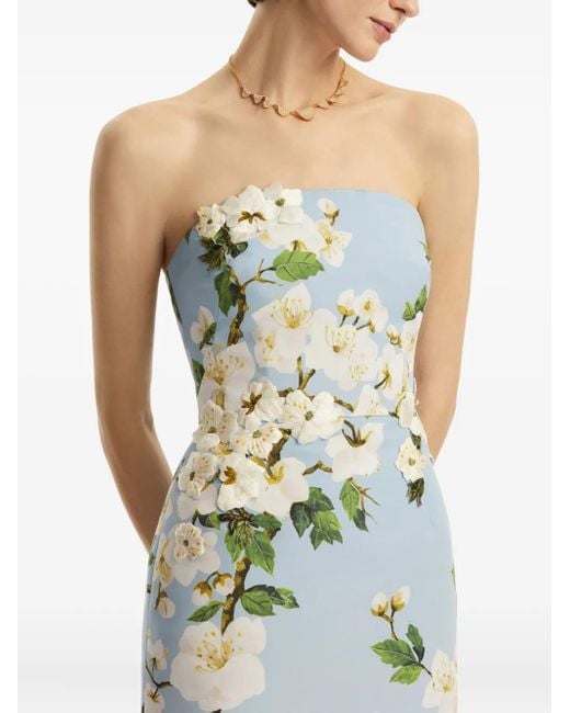 Robe-Bustier À Fleurs Oscar de la Renta en coloris Metallic