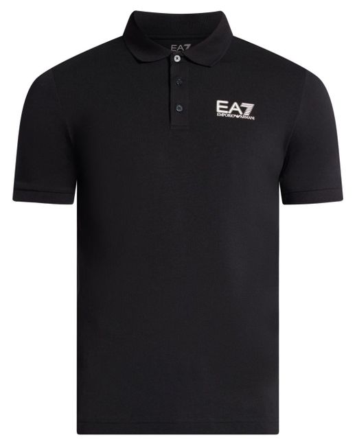 EA7 Black Logo-Print Polo Shirt for men