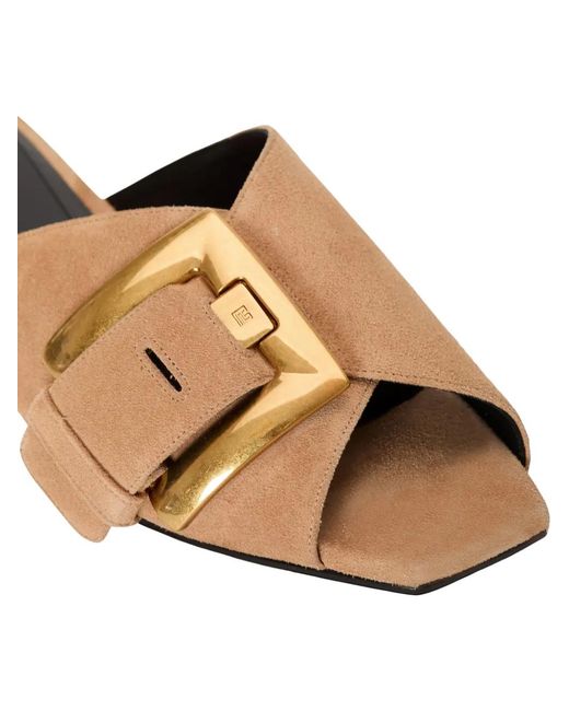 Balmain Metallic Flat Suede Leather Anthem Mules