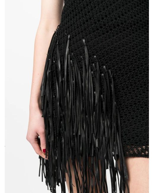 1017 ALYX 9SM Black Fringe-Trim Crochet-Knit Mini Dress
