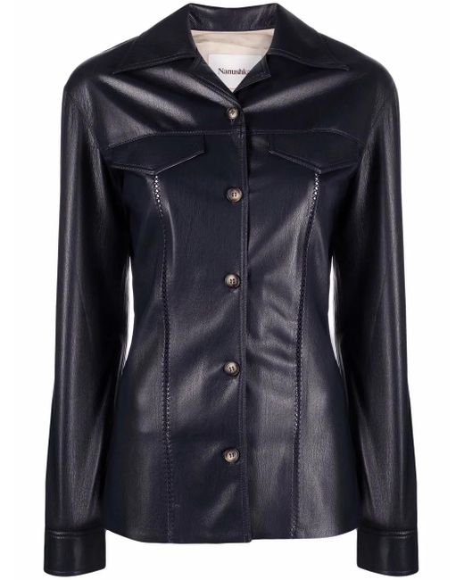 Nanushka Black Long-Sleeved Faux-Leather Shirt