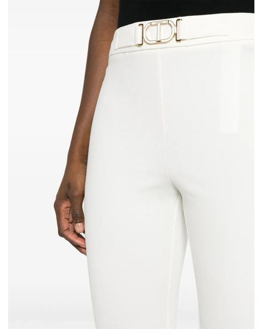 Twinset White Logo-Plaque Straight-Leg Trousers