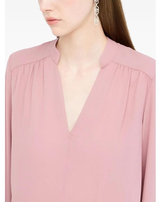 Liu Jo Pink Mandarin-Collar V-Neck Blouse