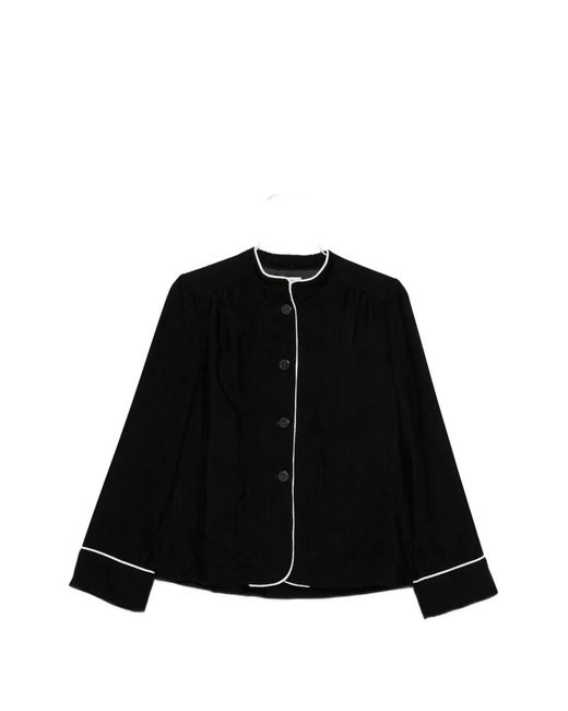 Forte_forte Black Piped-Trim Corduroy-Texture Jacket