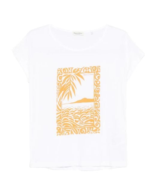 Marc O' Polo White Landscape-Print T-Shirt