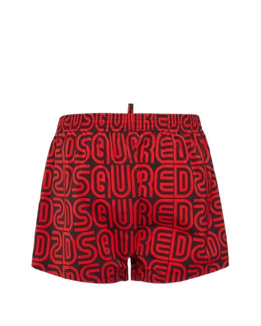 DSquared² Red All-Over Logo Midi Swim Boxer for men