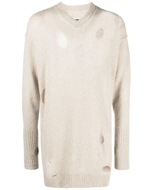 MM6 by Maison Margiela White Distressed Knitted Dress