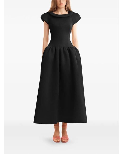 Gemy Maalouf Black Sculpted Neckline Drop-Waist Midi Dress