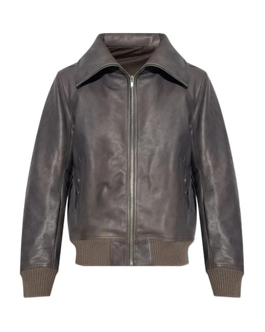 Rick Owens Gray Blixa Dracollar Ribbed-Cuff Leather Jacket for men