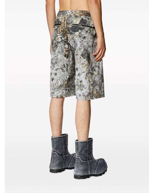 DIESEL Gray P-mckell Graphic-print Shorts for men