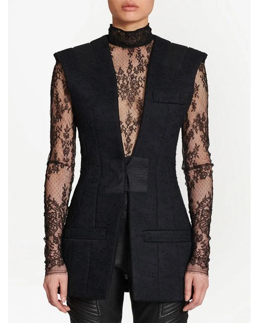 Balmain Black Plunging V-Neck Sleeveless Jacket