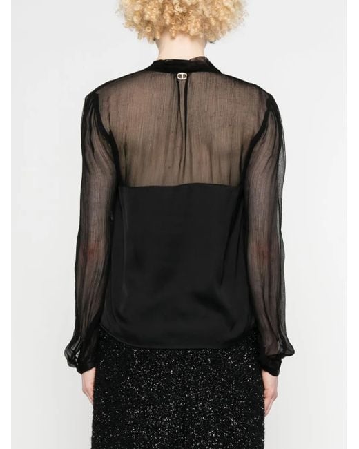 Twinset Black Satin Tie-Neck Blouse