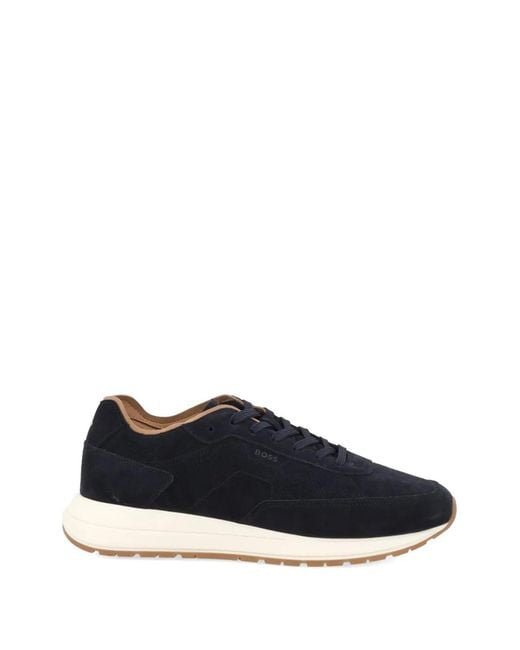 Boss Blue Perforated Suede Sneakers for men