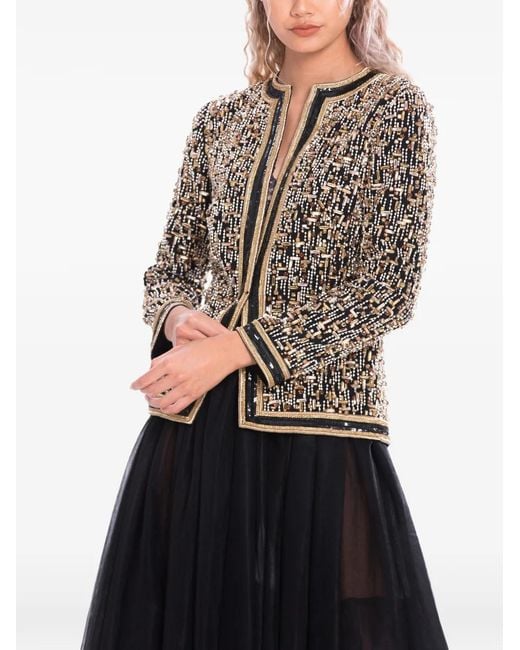Dina Melwani White Crystal-Embellished Bead-Embroidered Jacket