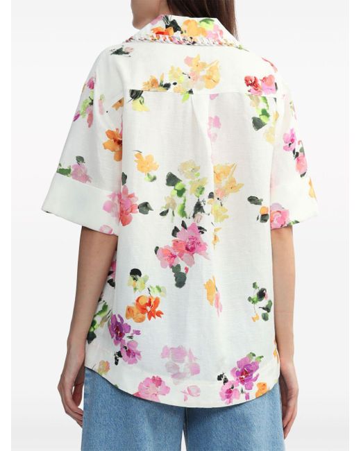 Aje. White Floral-print Short-sleeve Shirt