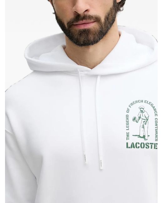 Lacoste White Graphic-Print Drawstring Hoodie for men