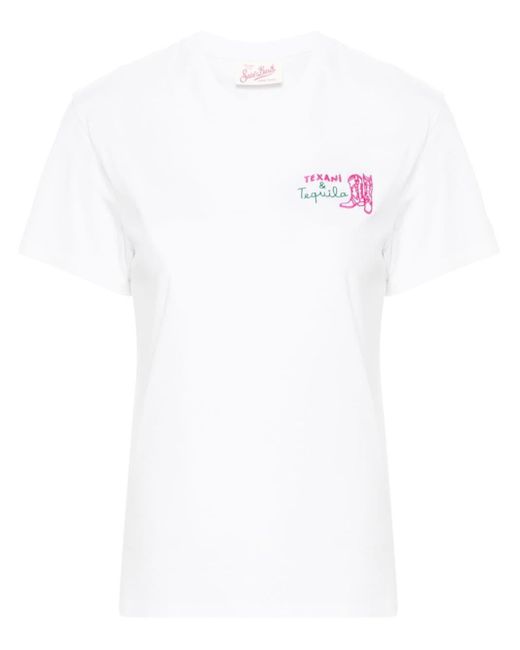 Mc2 Saint Barth White Emilie T-Shirt mit Logo-Stickerei