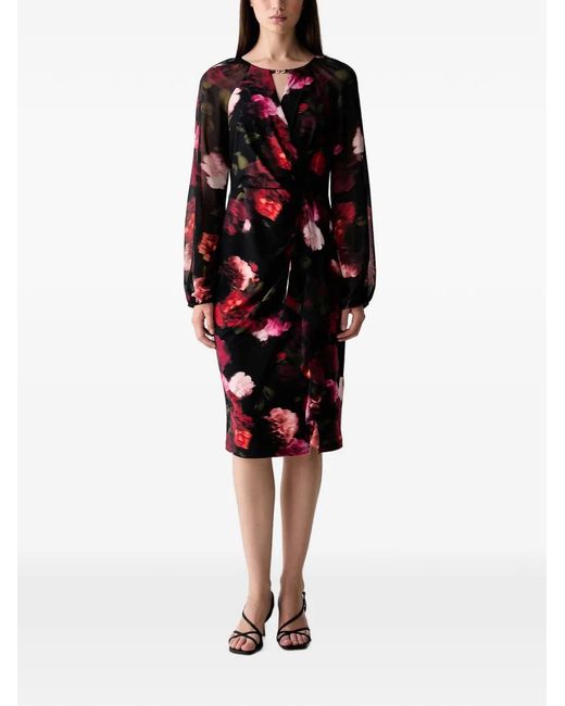 Joseph Ribkoff Red Floral-Print Ruffled Midi Dress