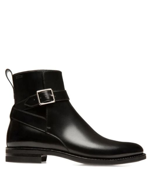 Bally Black Filly Buckle-Strap Leather Boots