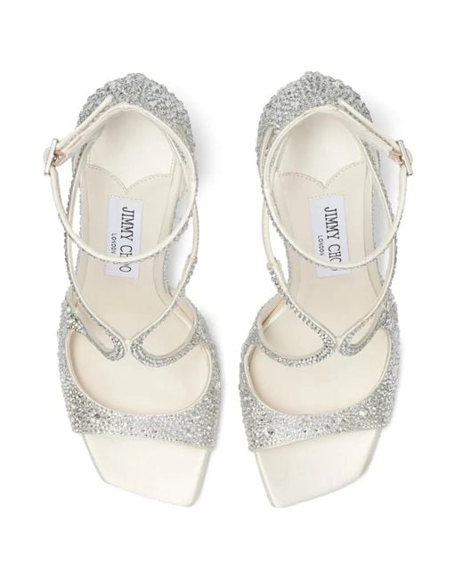 Jimmy Choo White Azia Crystal-Embellished Sandals