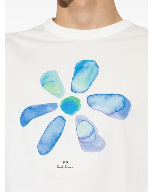 Paul Smith White Floral-Print T-Shirt for men