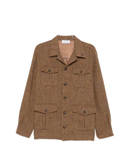 Gran Sasso Brown Herringbone-Pattern Wool Jacket for men